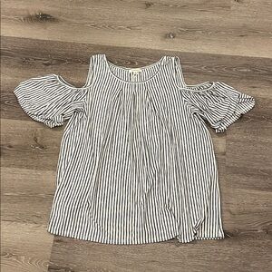 𝗡𝗪𝗧 Max Studio • Blue + White Stripe Flutter Sleeve Top